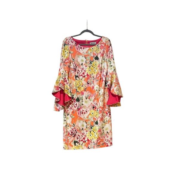 Shelby & Palmer Dresses & Skirts - Shelby & Palmer Floral 3/4 Bell Sleeve Hippie Sheath Dress Size 14